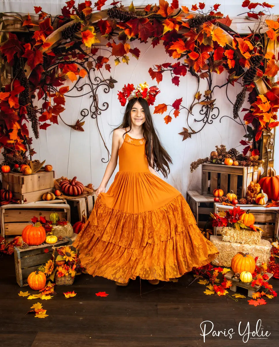 Kate Fall Pumpkin Maple Leaf Wooden Arch Backdrop Designed by Patty Robert