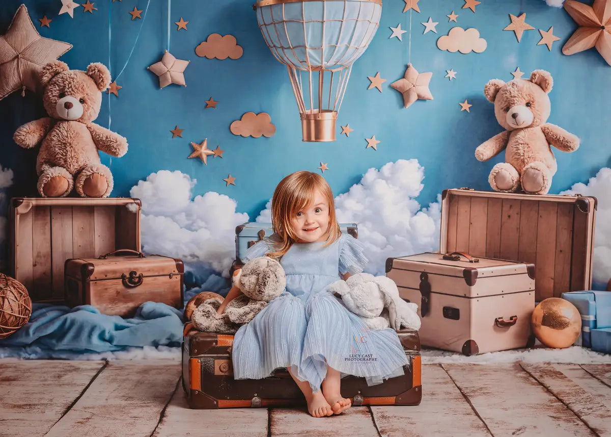 Kate Cartoon Hot Air Balloon Teddy Bear Backdrop Designed by Emetselch