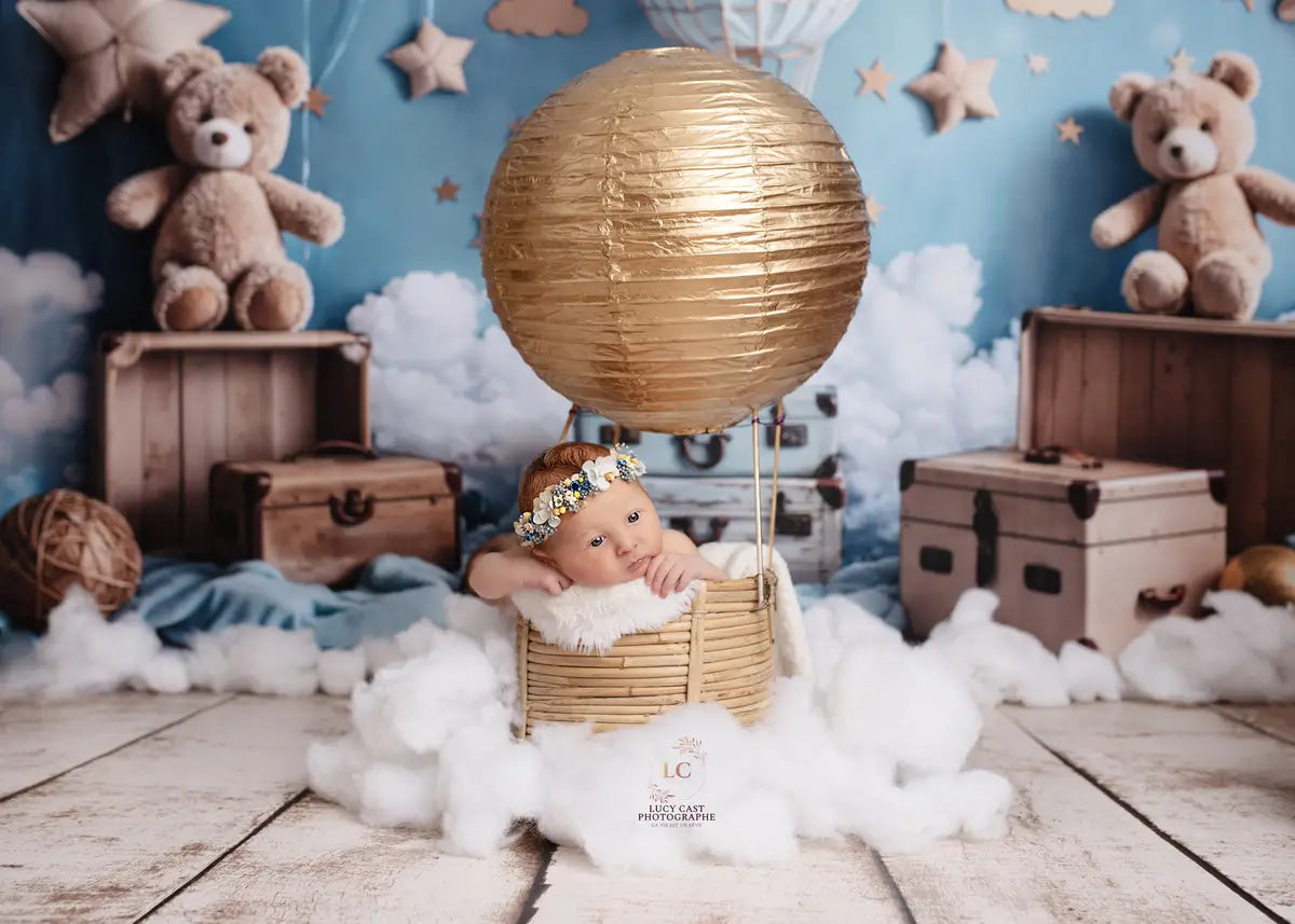 Kate Cartoon Hot Air Balloon Teddy Bear Backdrop Designed by Emetselch