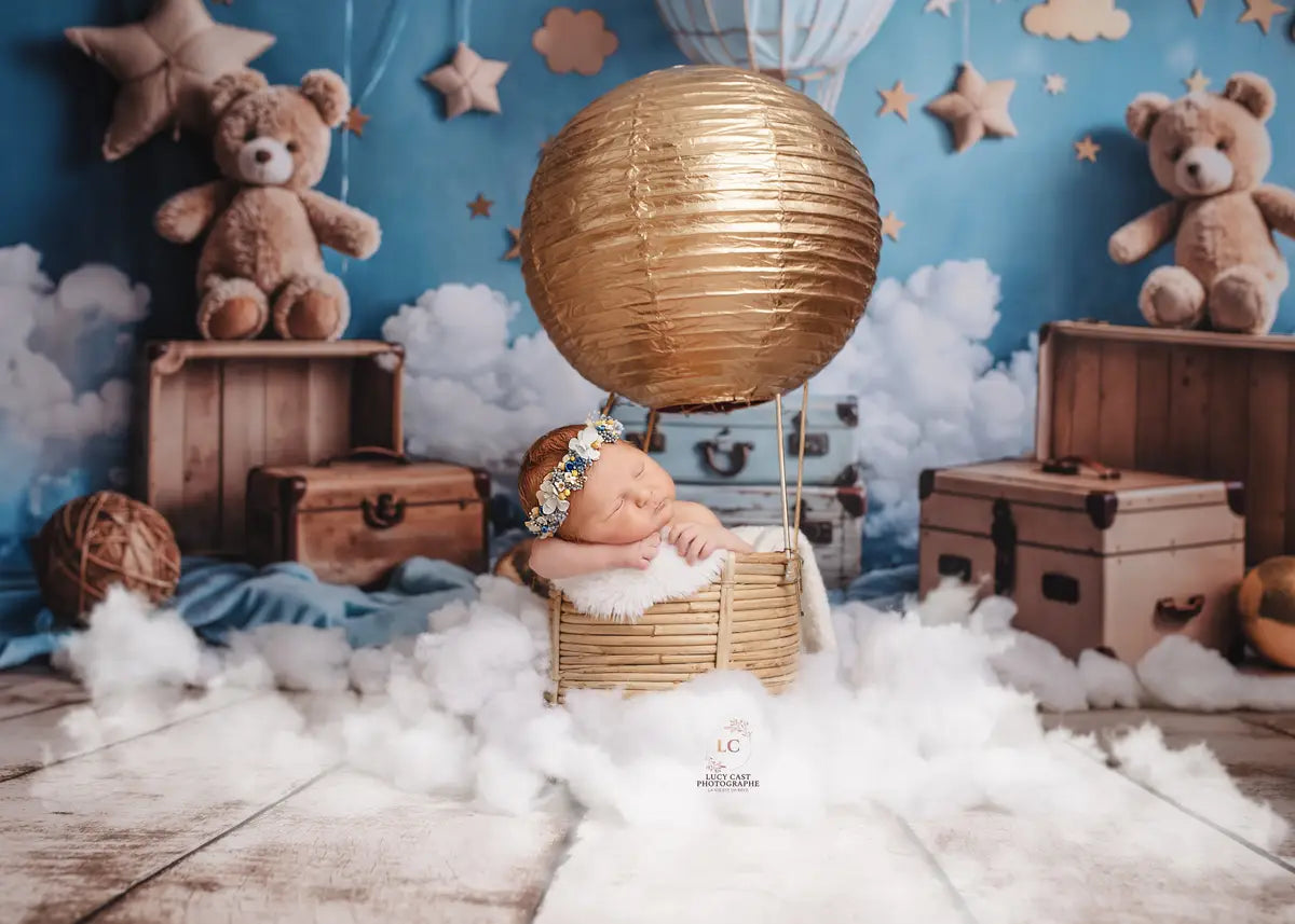 Kate Cartoon Hot Air Balloon Teddy Bear Backdrop Designed by Emetselch