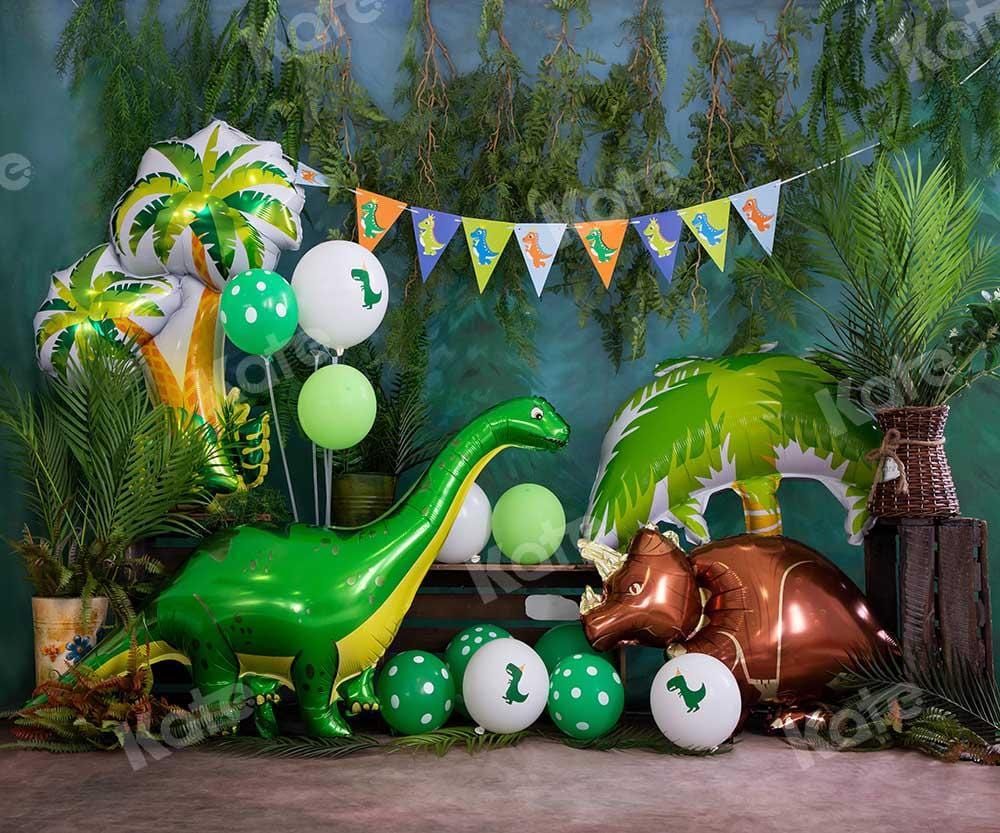 Sfondo per il compleanno estivo di Kate Summer Cake Smash con tema giungla dinosauri per bambini progettato da Emetselch
