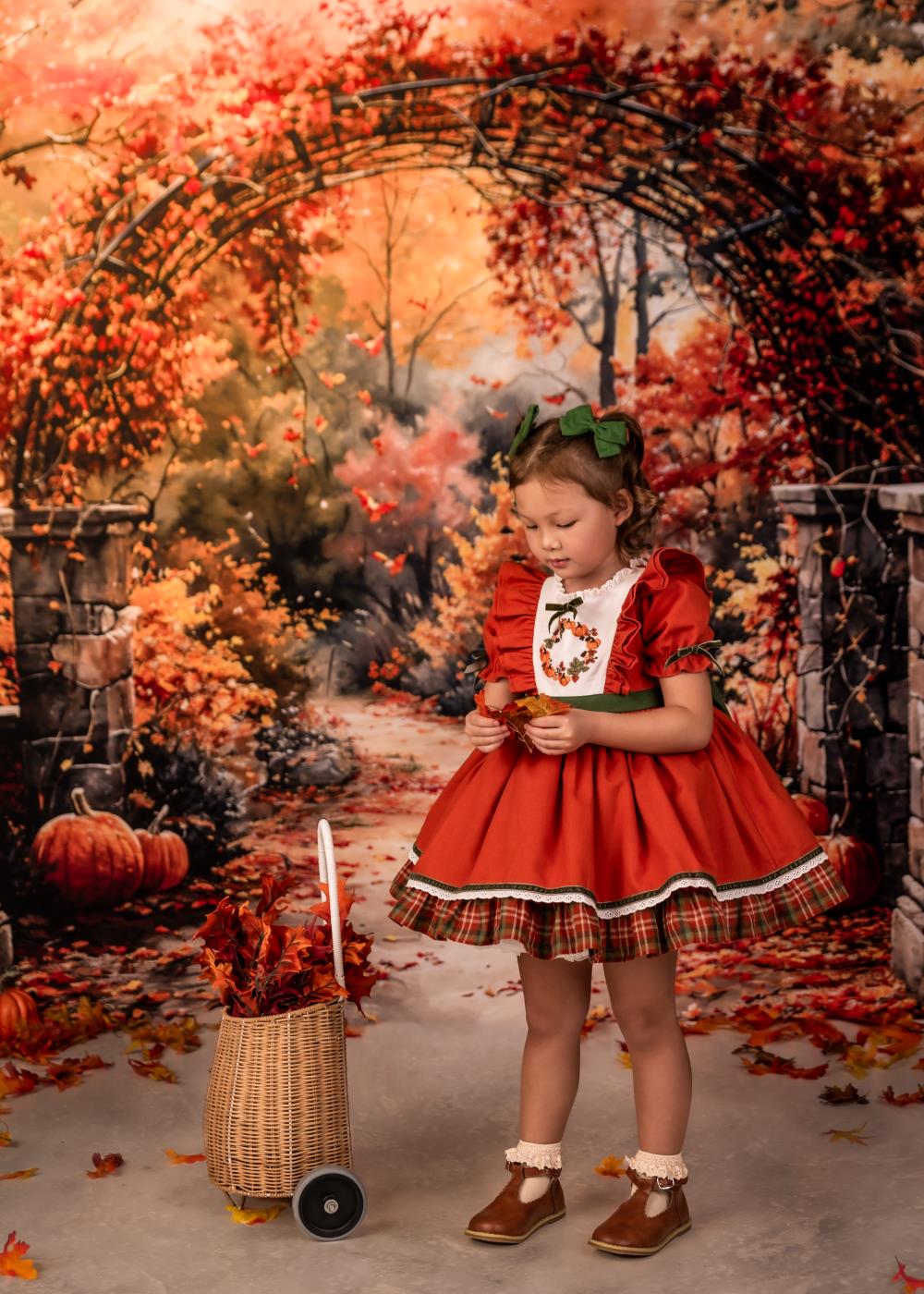 Kate Retro Watercolor Autumn Forest Pumpkin Arch Gate Backdrop Designed by GQ