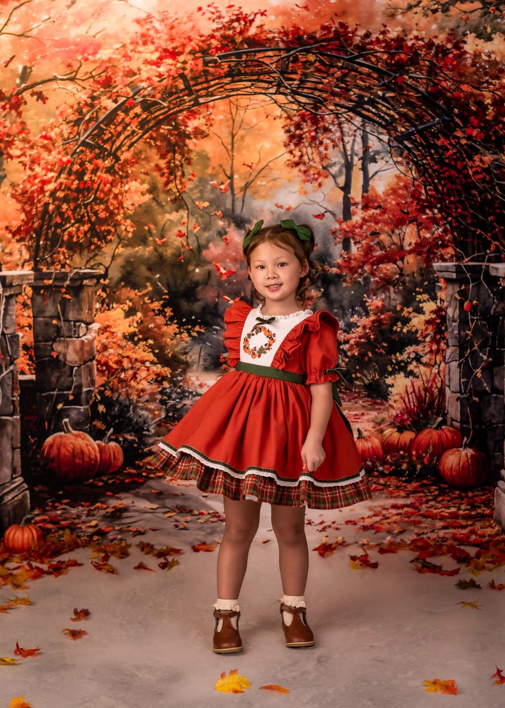 Kate Retro Watercolor Autumn Forest Pumpkin Arch Gate Backdrop Designed by GQ