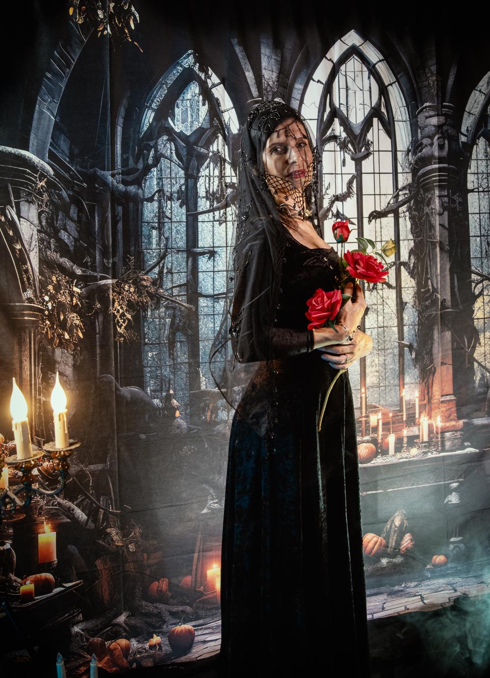 Kate Halloween Dark Church Candles Backdrop Designed by Emetselch