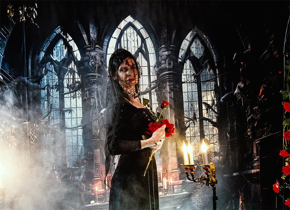 Kate Halloween Dark Church Candles Backdrop Designed by Emetselch