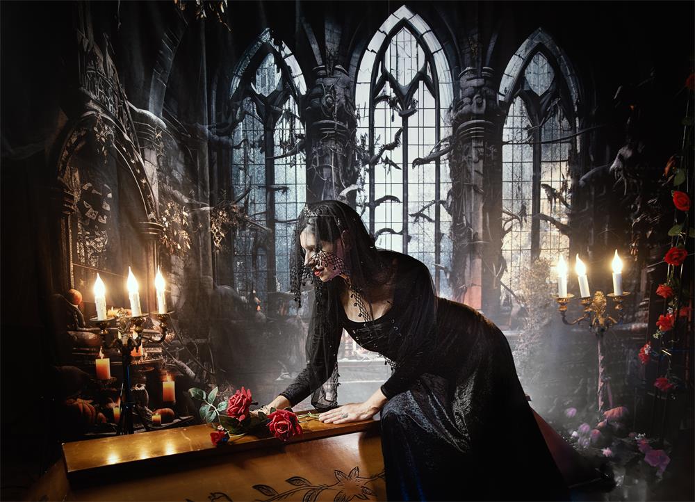 Kate Halloween Dark Church Candles Backdrop Designed by Emetselch