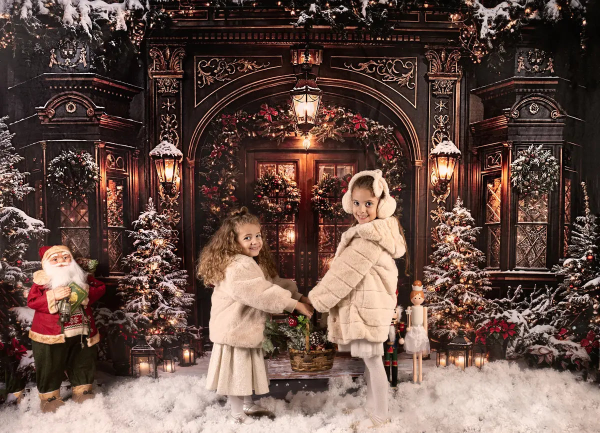 Kate Winter Christmas Dark Brown Vintage Grand Arched Door Backdrop Designed by Chain Photography