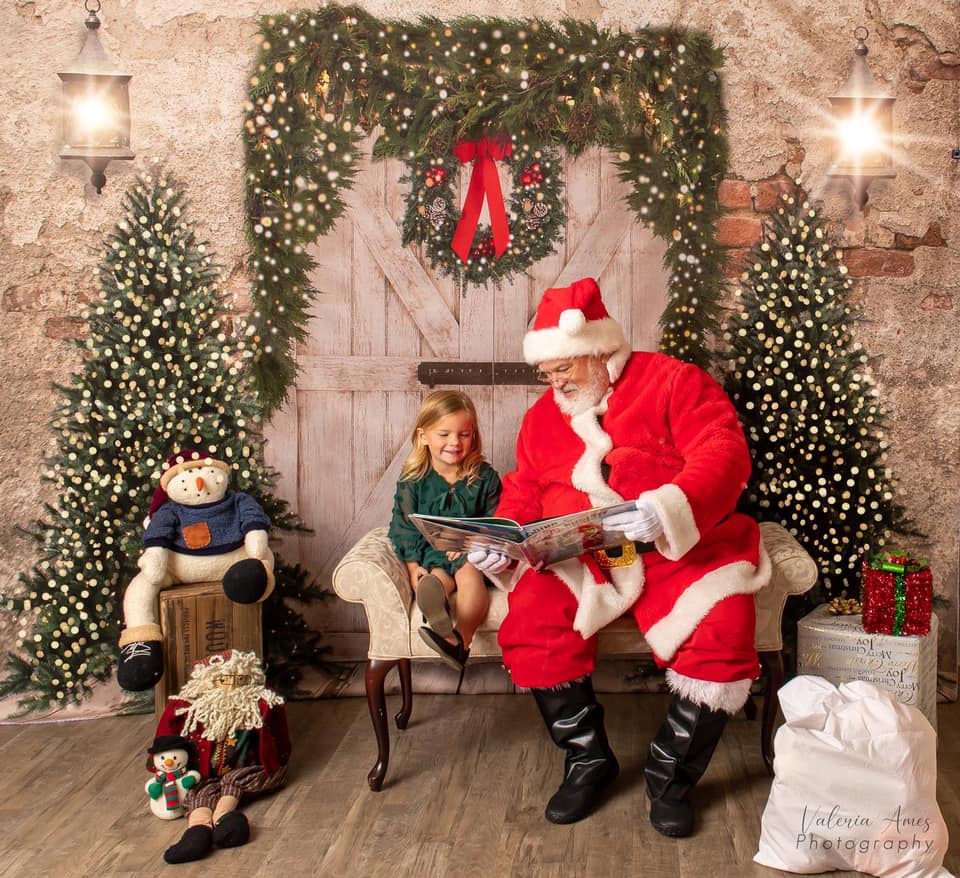 Kate Christmas Backdrop Brick Wall Door & Xmas Trees For Photography