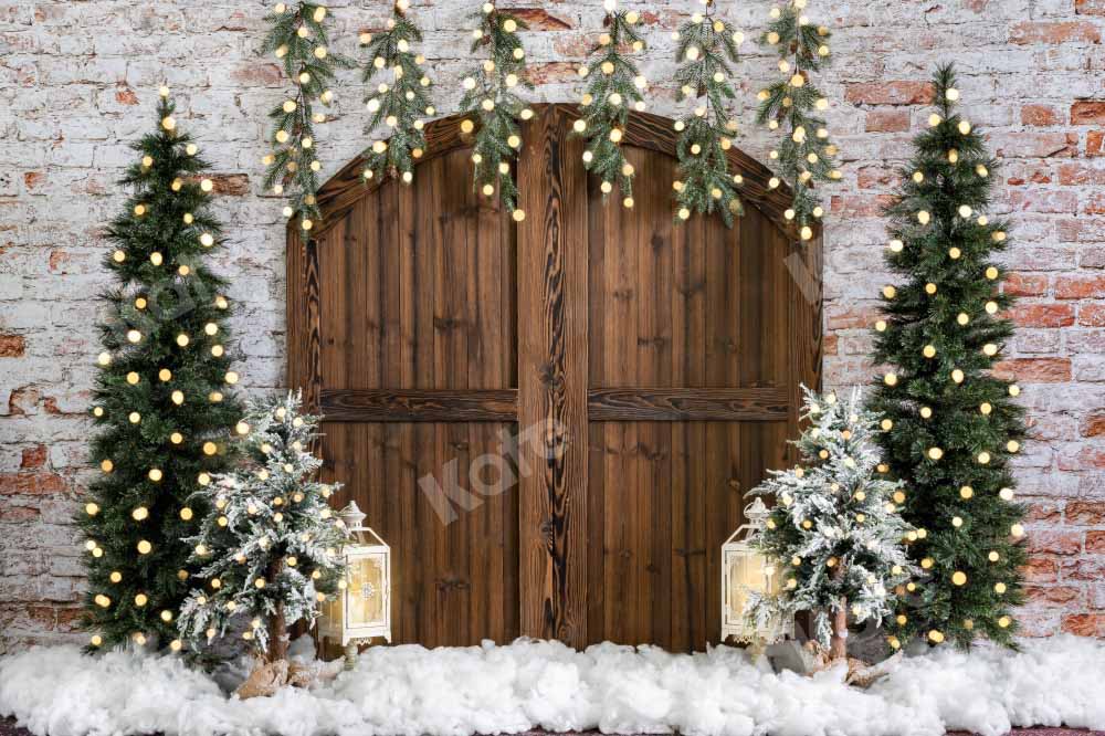 RTS Christmas Backdrop invernale del muro di mattoni della porta del fienile progettato da Emetselch