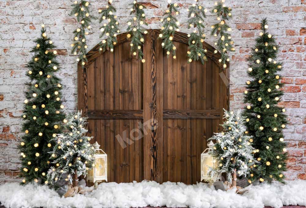 RTS Christmas Backdrop invernale del muro di mattoni della porta del fienile progettato da Emetselch