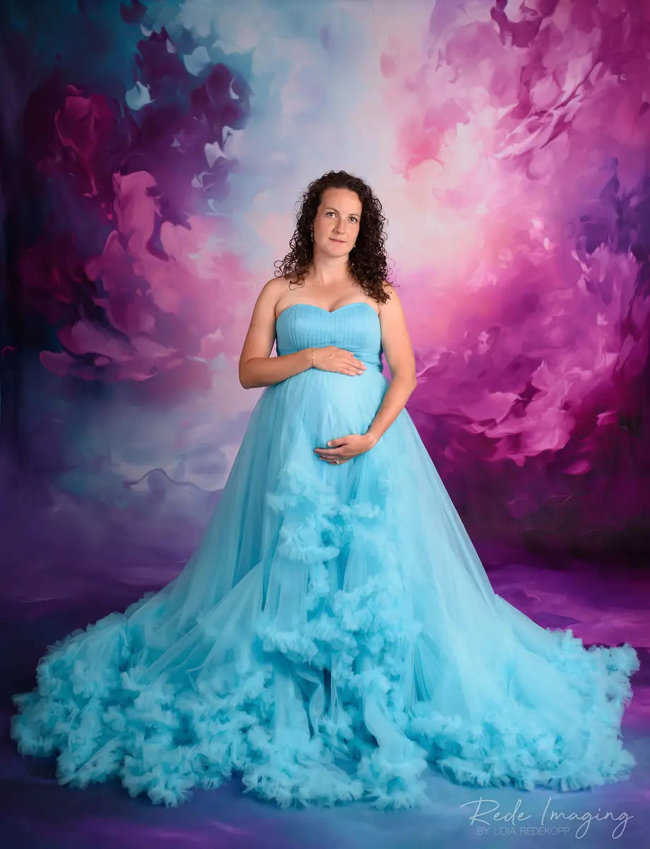 Vestido para sesión de fotos de maternidad en tela de red rojo de un hombro