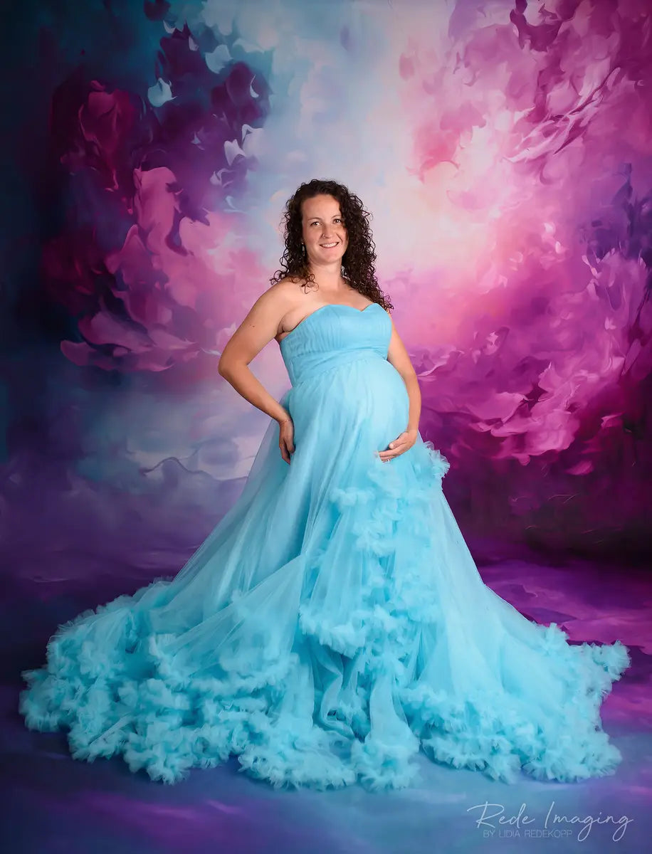 Vestido para sesión de fotos de maternidad en tela de red rojo de un hombro