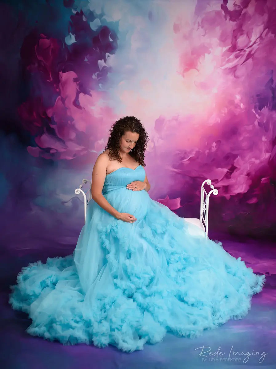 Vestido para sesión de fotos de maternidad en tela de red rojo de un hombro