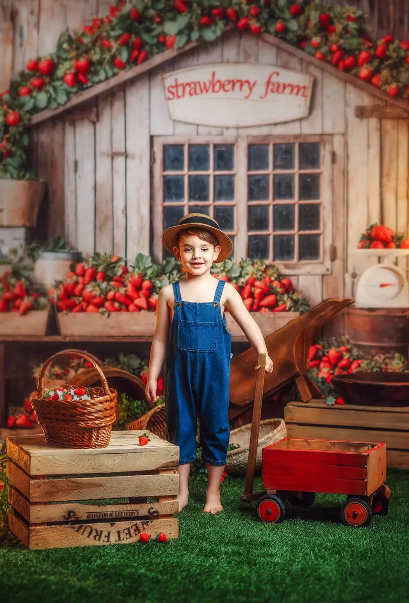 Aardbeienboerderij Houten Huis Foto Achtergrond Ontworpen door Emetselch