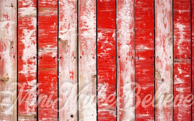 RTS Red White Distressed Vertical Wood Rubber Floor Mat ontworpen door Mini MakeBelieve