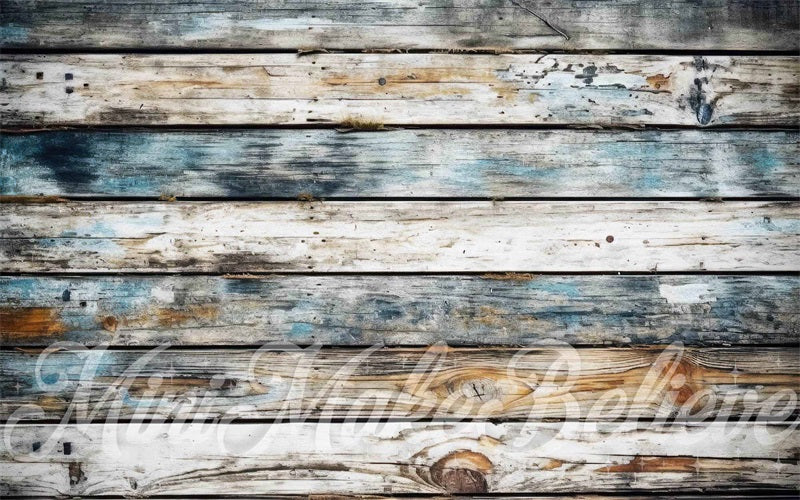 Kate Summer Distressed Sea Colors Wood Rubber Floor Mat designed by Mi