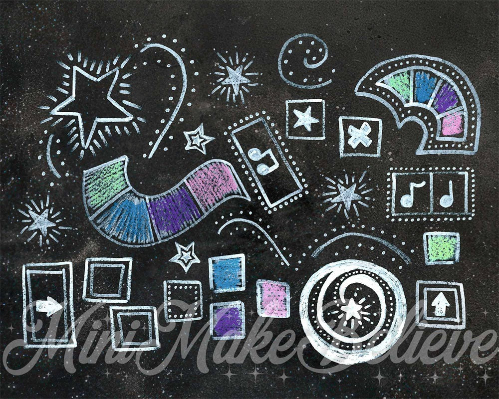 Kate Colorful Chalk Graffiti Black Rubber Floor Mat designed by Mini MakeBelieve