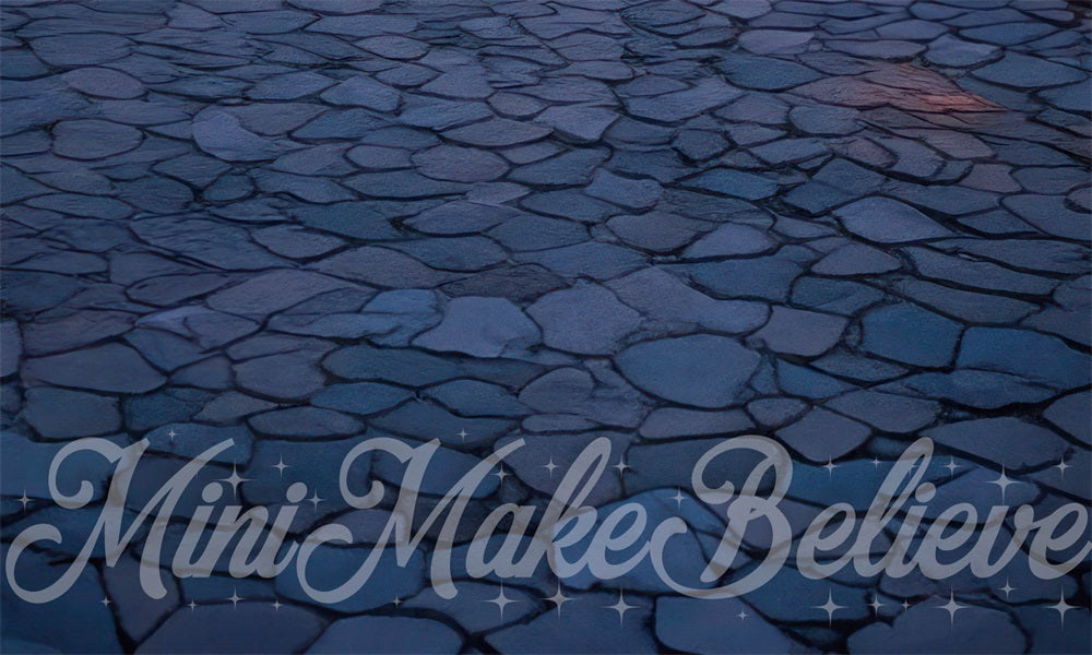 Kate Dark Blue Cobblestone Rubber Floor Mat for Photography designed by Mini MakeBelieve