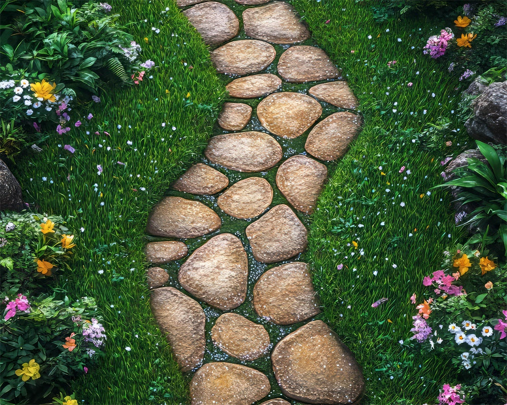 Fondo de jardín de camino de piedra de primavera diseñado por Mini MakeBelieve