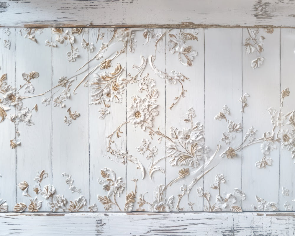 Kate Vintage Floral White Wooden Floor Backdrop Designed by Mini MakeBelieve