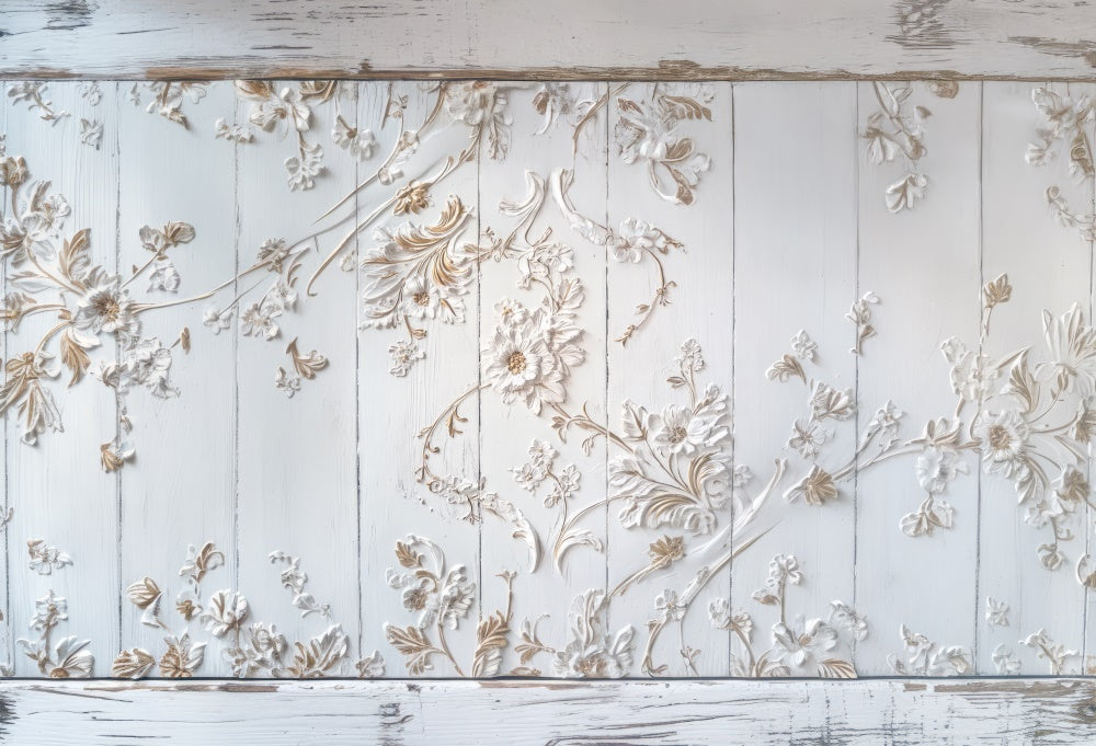 Kate Vintage Floral White Wooden Floor Backdrop Designed by Mini MakeBelieve