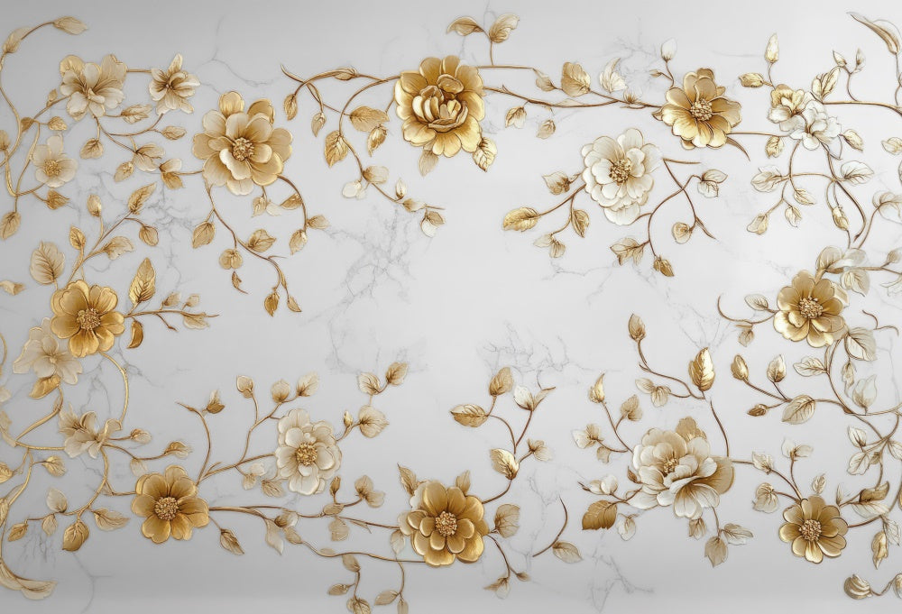 Kate Elegant Gold Floral Floor Backdrop Designed by Mini MakeBelieve