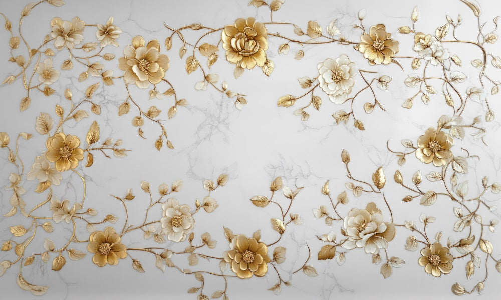 Kate Elegant Gold Floral Floor Backdrop Designed by Mini MakeBelieve