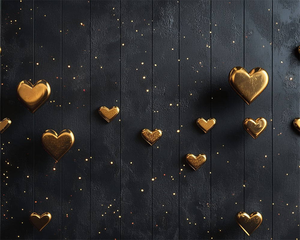 Kate Valentine Golden Hearts Black Floor Backdrop Designed by Mini MakeBelieve