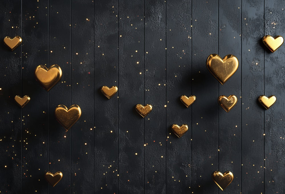 Kate Valentine Golden Hearts Black Floor Backdrop Designed by Mini MakeBelieve