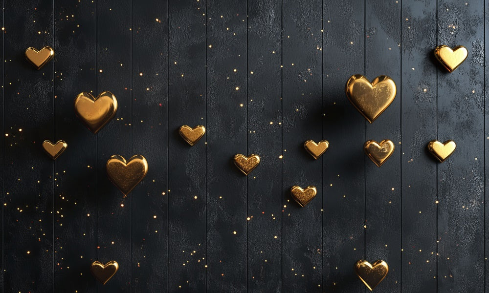 Kate Valentine Golden Hearts Black Floor Backdrop Designed by Mini MakeBelieve