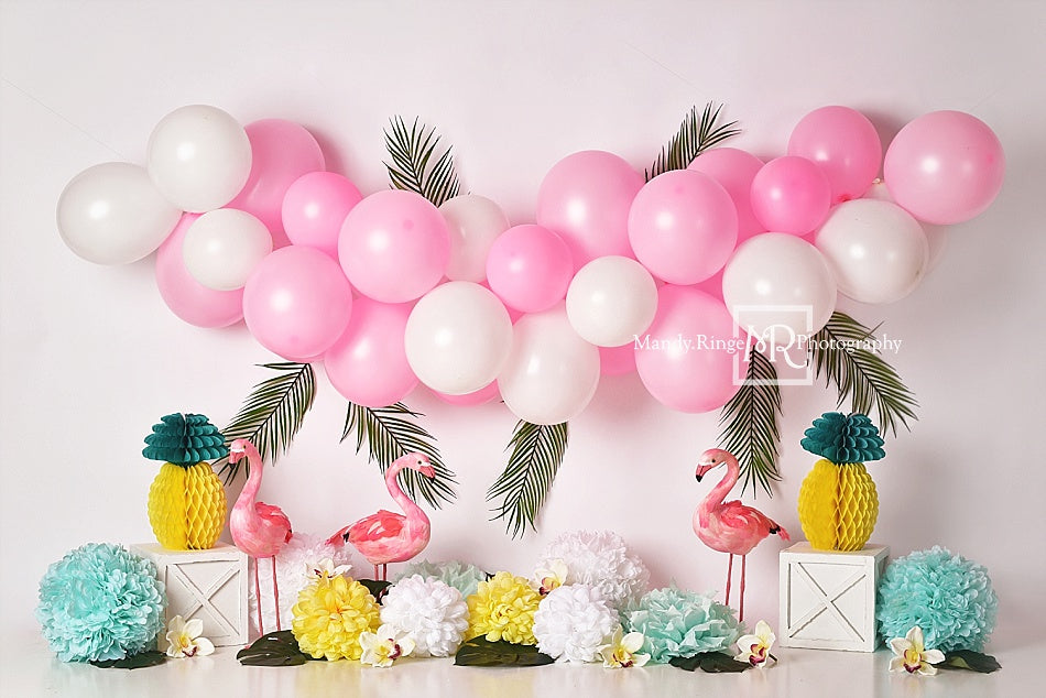 RTS Kate Balloons Flowers Flamingo Summer Backdrop for Photography Designed by Mandy Ringe Photography