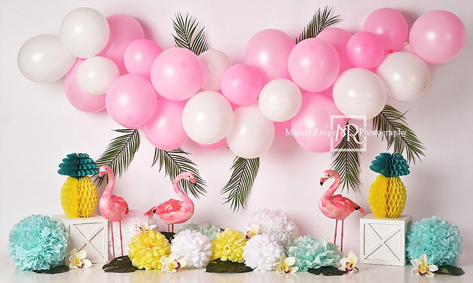 RTS Kate Balloons Flowers Flamingo Summer Backdrop for Photography Designed by Mandy Ringe Photography