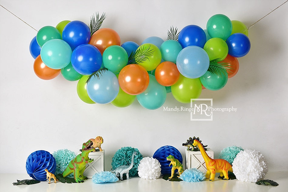 Dinosaurus Verjaardag met Ballonnen Achtergrond voor Fotografie Ontworpen Door Mandy Ringe Fotografie (alleen verzenden naar Canada)