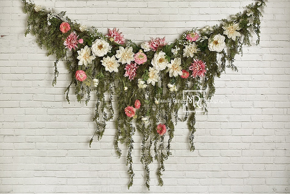 Kate Greenery Garland with Pink Flowers Backdrop Designed by Mandy Ringe Photography - Kate Backdrop