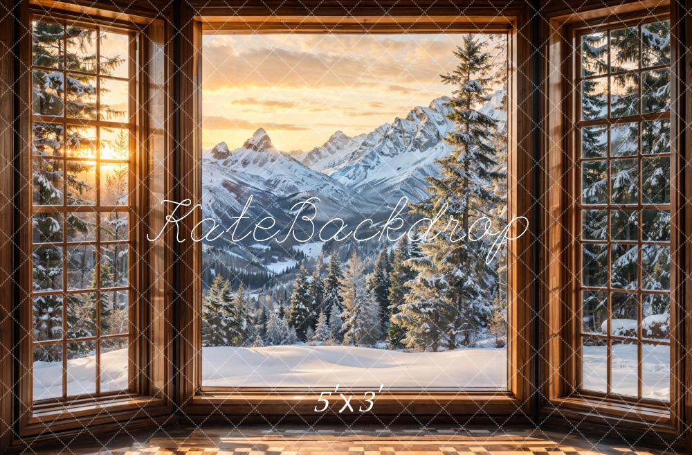 Winter Mountain Window Sunset Foto Achtergrond Designed by Emetselch