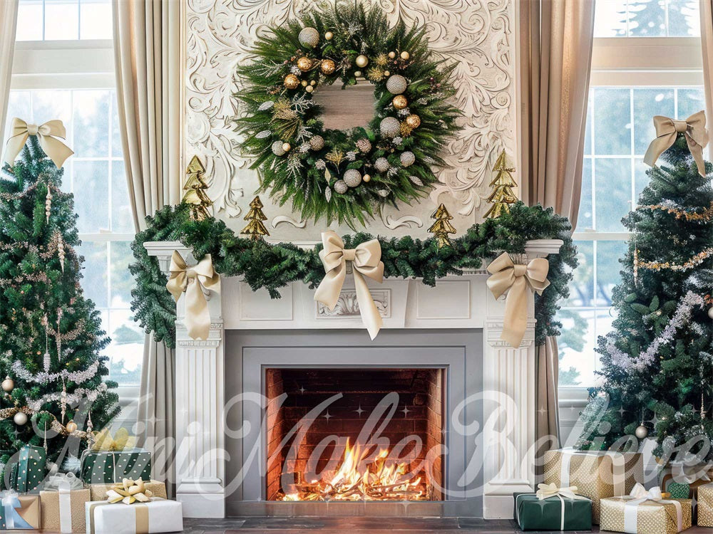 Decorazione natalizia con nastro bianco vintage floreale per il camino progettata da Mini MakeBelieve