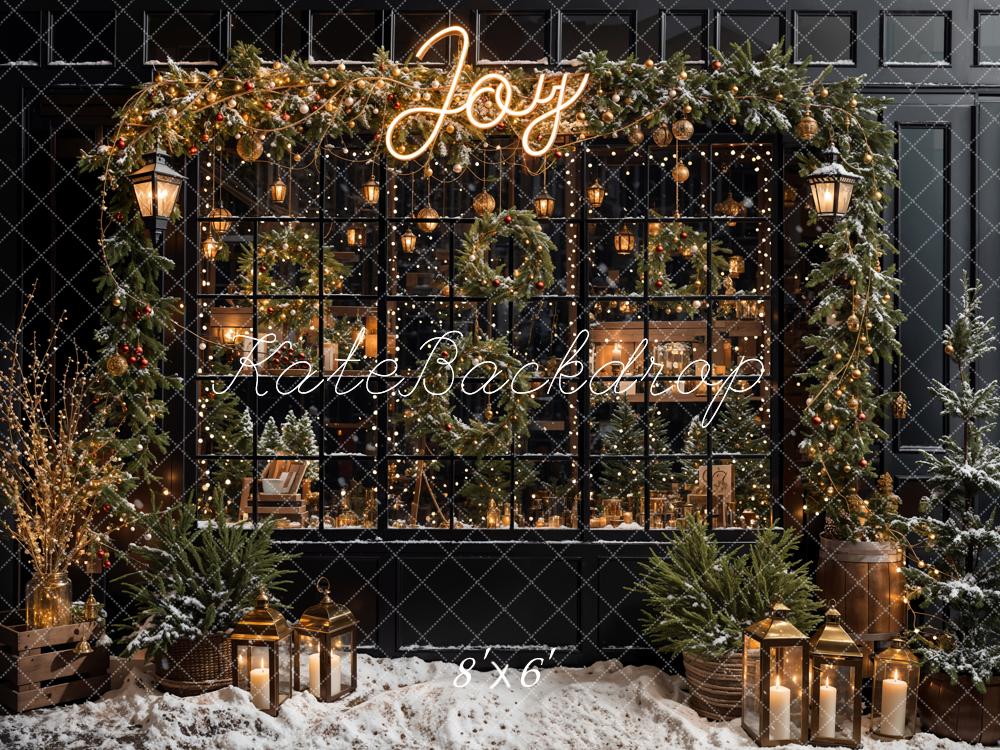 Winter Christmas Framed Window Black Retro Wall Backdrop Designed by Emetselch