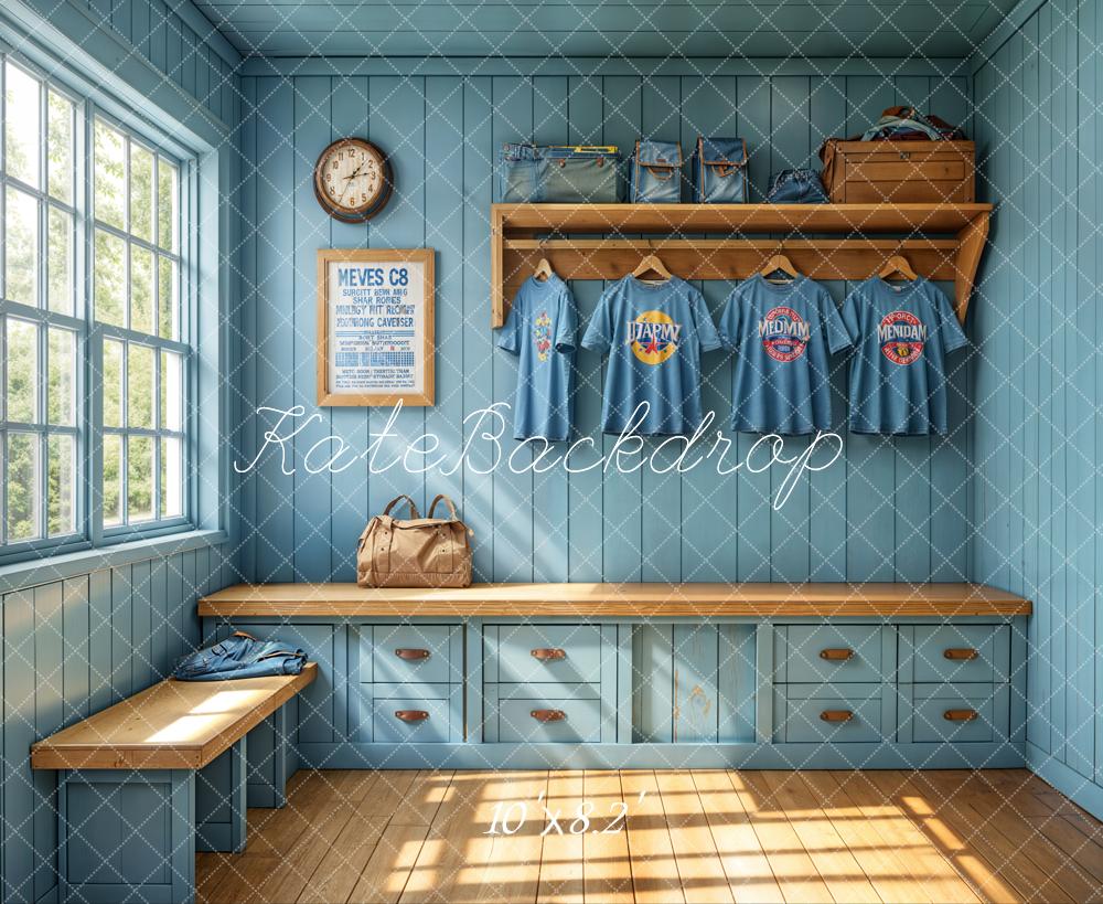 Sports Locker Room Window Blue Wall Foto Achtergrond Designed by Emetselch