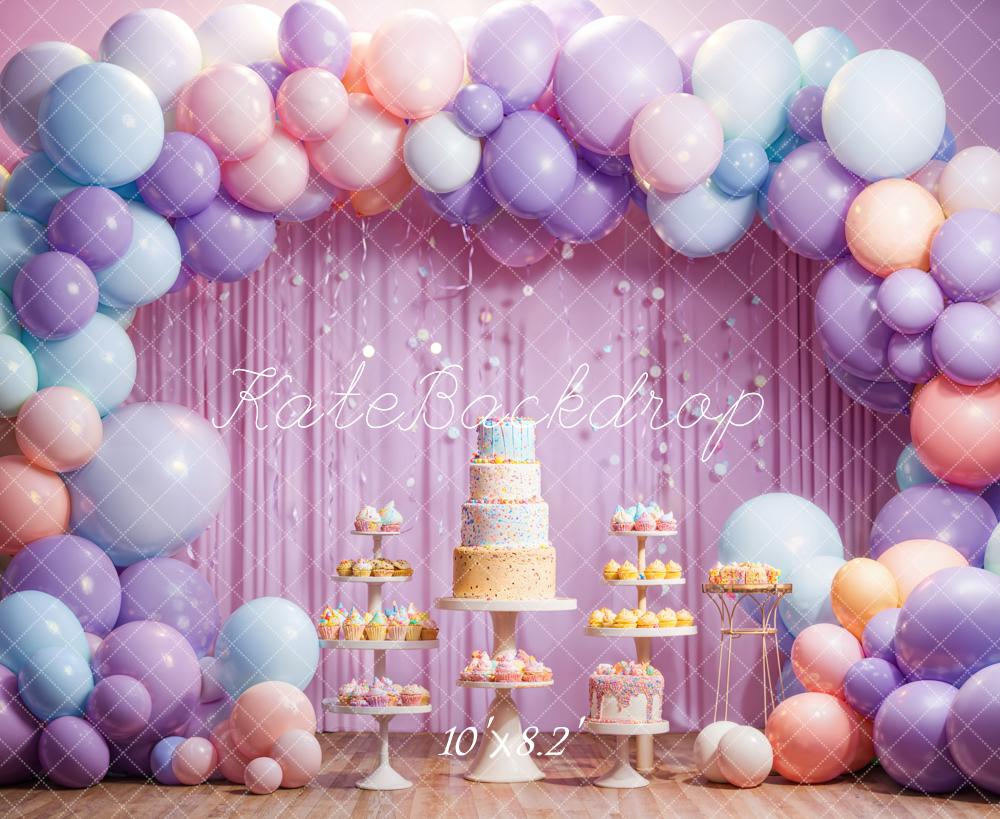 Kate Birthday Cake Smash Colorful Balloon Arch Backdrop Designed by Emetselch