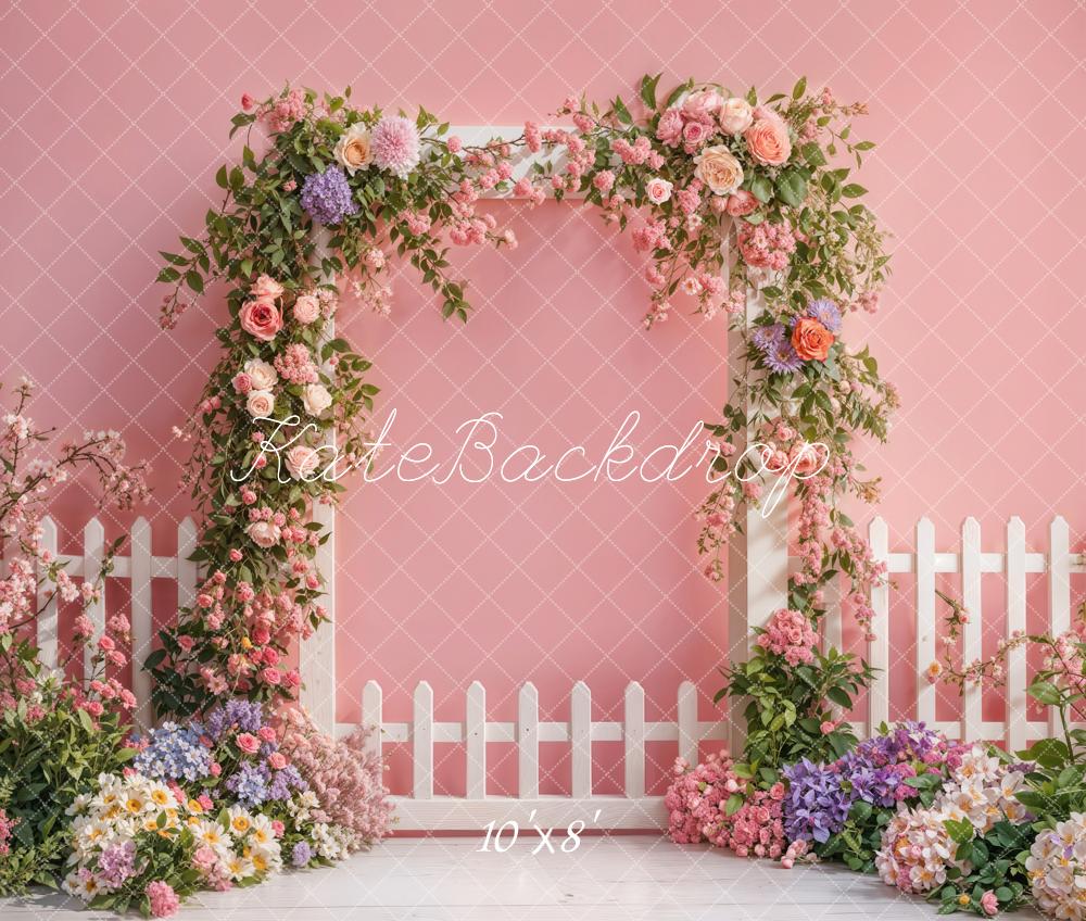 Kate Spring Flower Arch Fence Pink Backdrop Designed by Emetselch