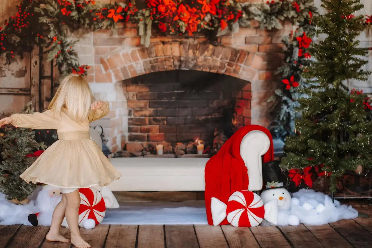 Kate Christmas Indoor Red Brick Fireplace Backdrop Designed by Emetselch