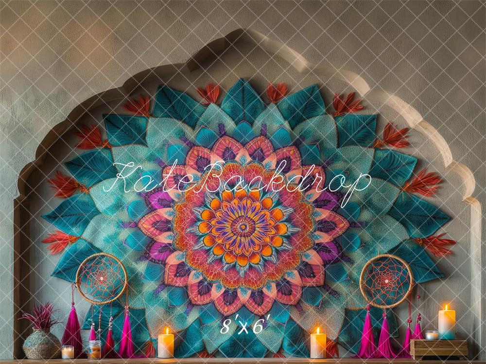 Kate Boho Colorful Mandala Candle Retro Backdrop Designed by Mini MakeBelieve