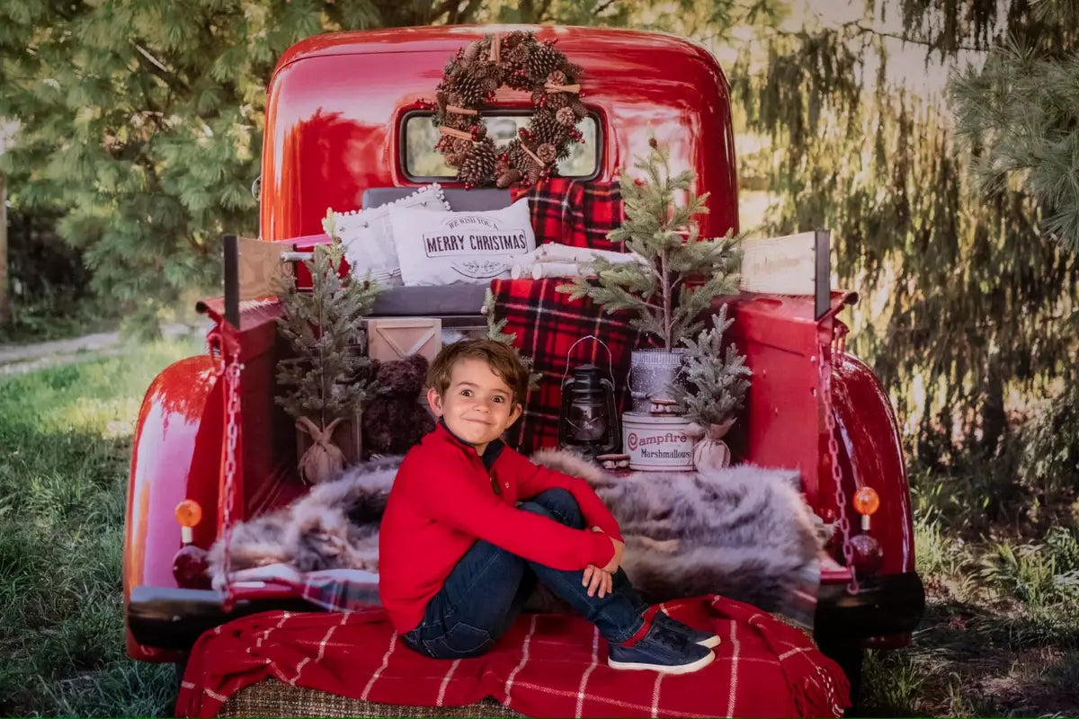 Rode Kersttruck-achtergrond Ontworpen door Mandy Ringe Fotografie