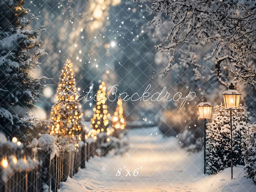 Kate Christmas Tree Lights Winter Snowy Path Backdrop Designed by Emetselch