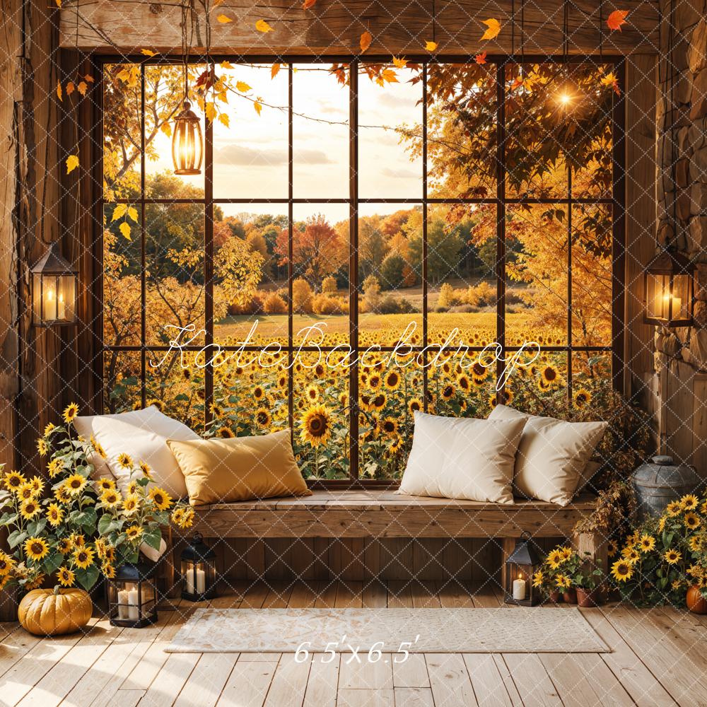 Fondo de cojín de ventana de girasol de otoño Diseñado por Emetselch