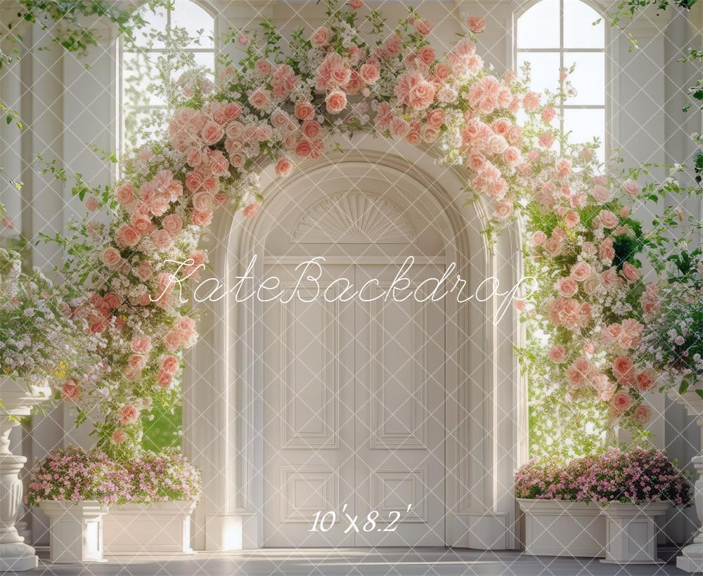 Kate Sunlight Floral Arched Doorway Wedding Backdrop Designed by Mini MakeBelieve