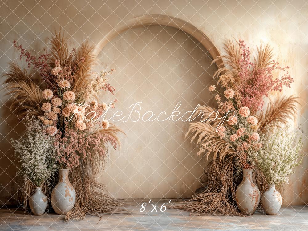 Boho Bloemenboog Beige Foto Achtergrond Designed by Emetselch