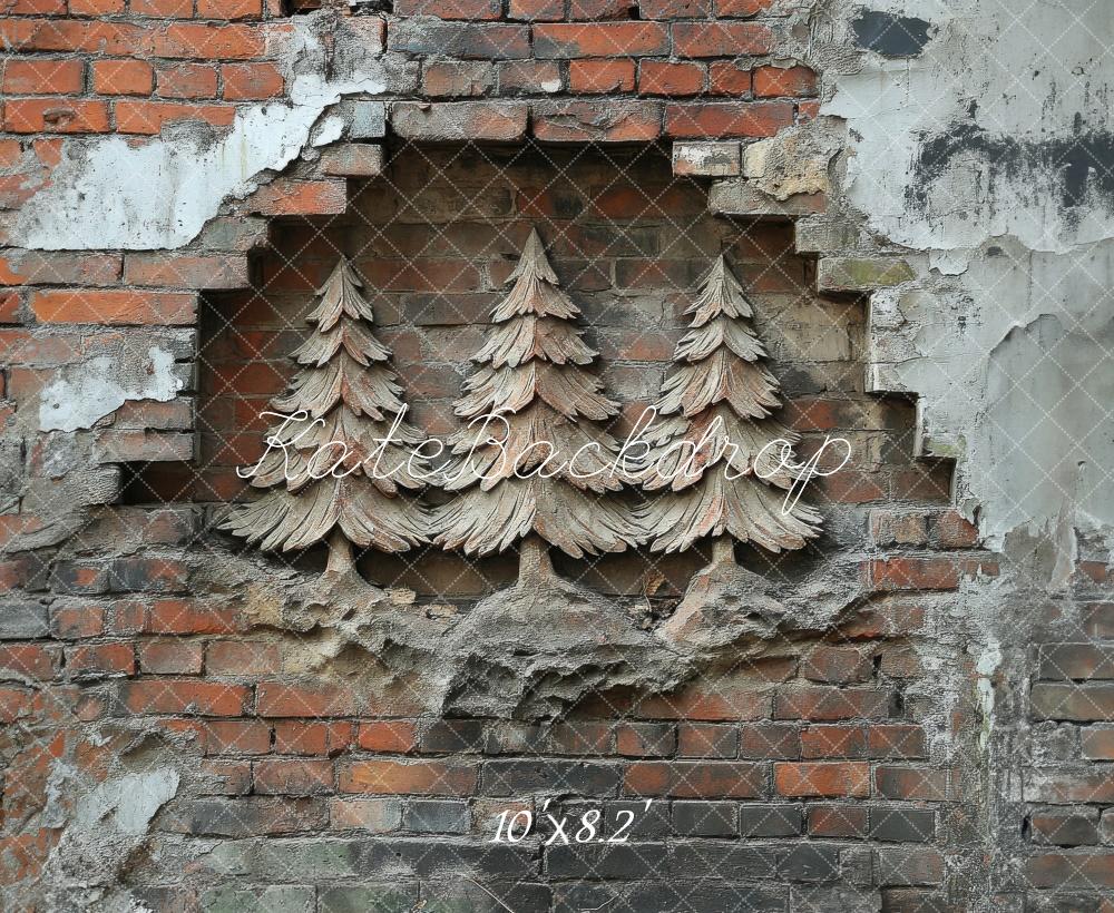 Kate Christmas Carved Trees in Brick Wall Backdrop Designed by Megan Leigh Photography