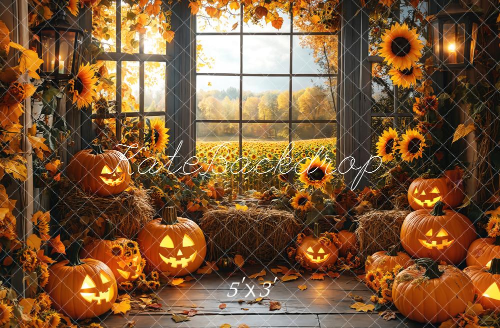 Kate Halloween Sunflowers Pumpkin Window Backdrop Designed by Emetselch