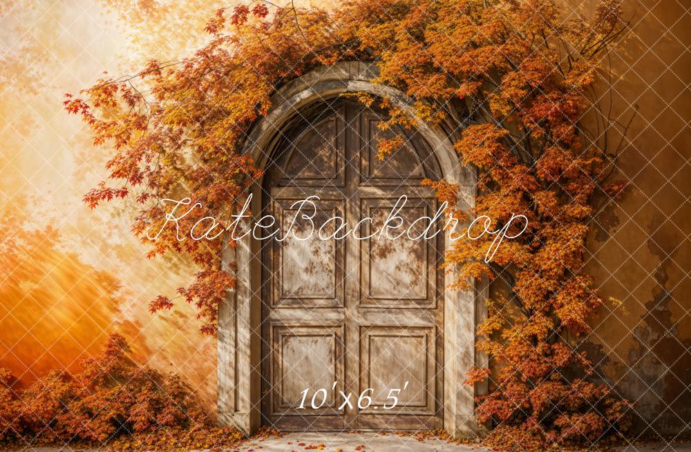 Fall Maple Leaf White Arch Door Foto Achtergrond Designed by Emetselch